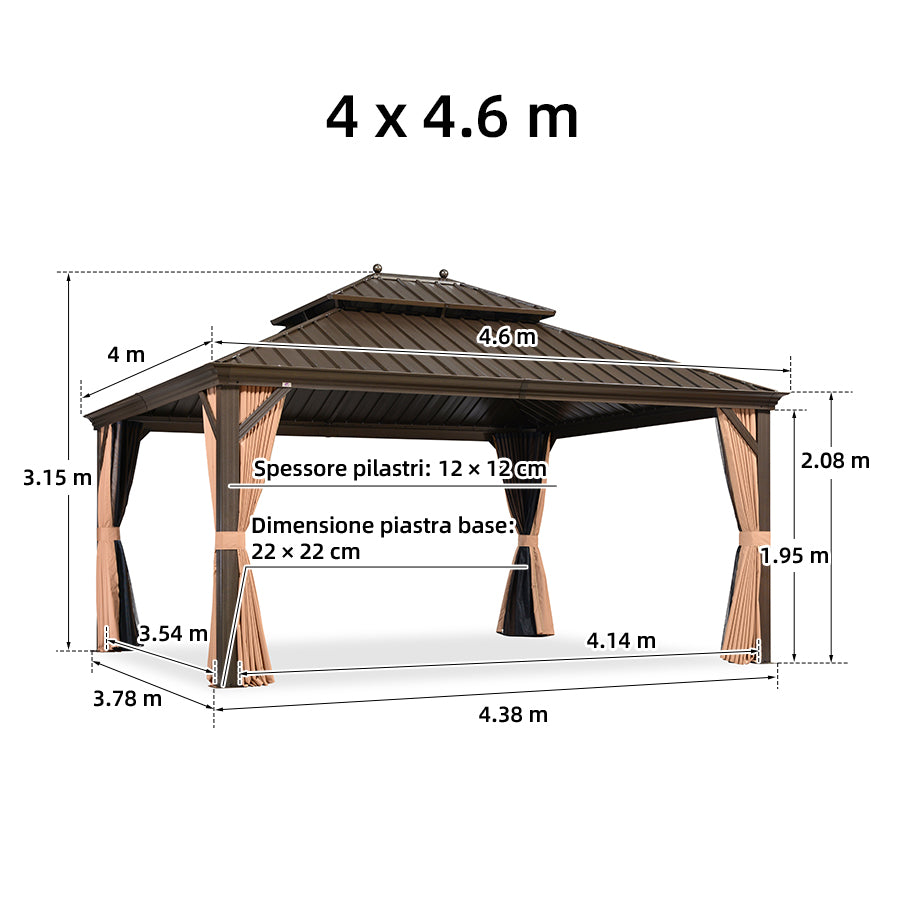 PURPLE LEAF Alluminio Gazebo da Giardino da Esterno Terrazzo Resistente con Zanzariera Tetto In Acciaio Zincato Bronzo