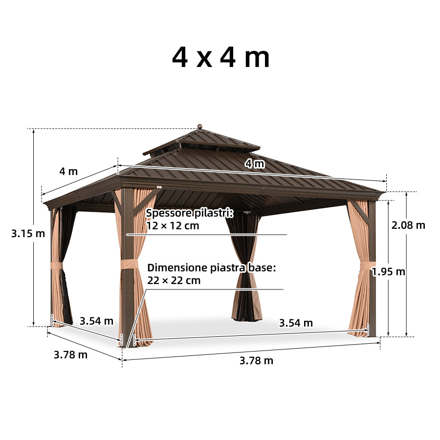PURPLE LEAF Alluminio Gazebo da Giardino da Esterno Terrazzo Resistente con Zanzariera Tetto In Acciaio Zincato Bronzo