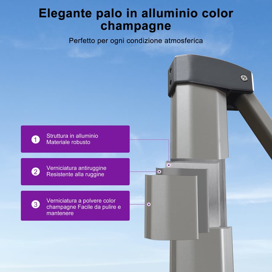 PURPLE LEAF Deluxe - Ombrellone in Alluminio Rettangolare da Esterno, Elegante, Antivento e Regolabile