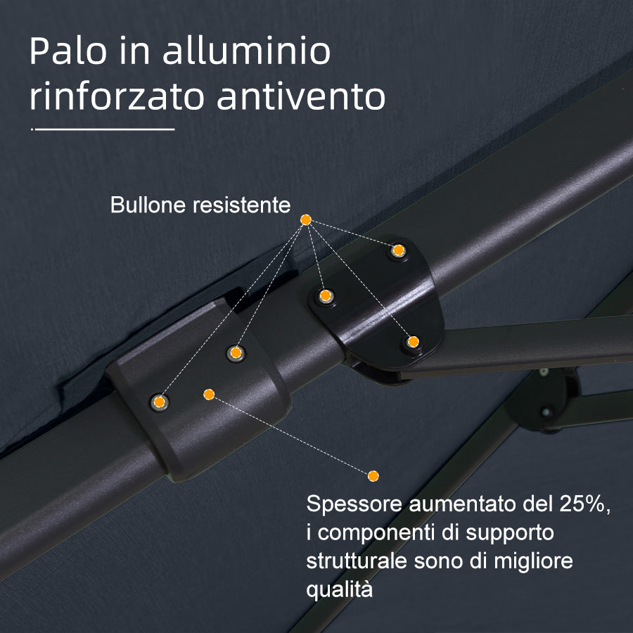 PURPLE LEAF Ombrellone da Giardino a sbalzo , Ombrellone da Esterno con palo Grigio,Rotazione a 360° e 6 livelli di Regolazione dell'altezza