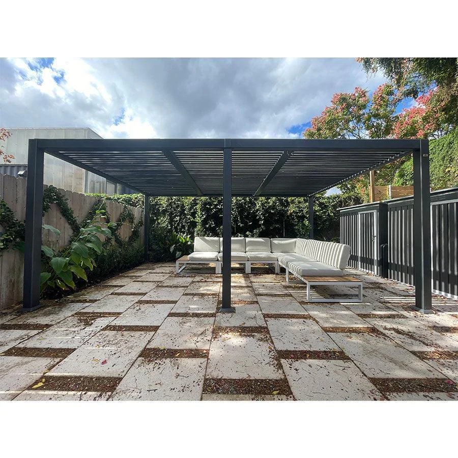 PURPLE LEEF Pergola Bioclimatica con Copertura a Lamelle e Luce LED Integrata per Terrazzo e Giardino, Grigio