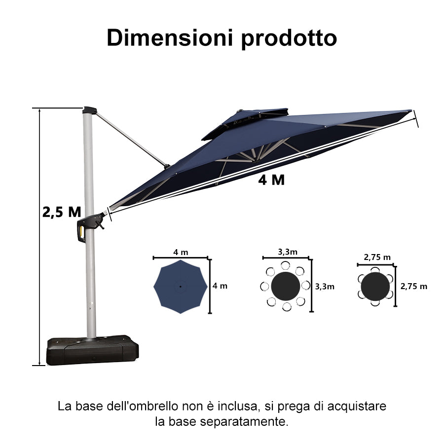 PURPLE LEAF Ombrellone Classico da Giardino Rotondo con Doppia Top e Rotazione a 360 Gradi ,con Base
