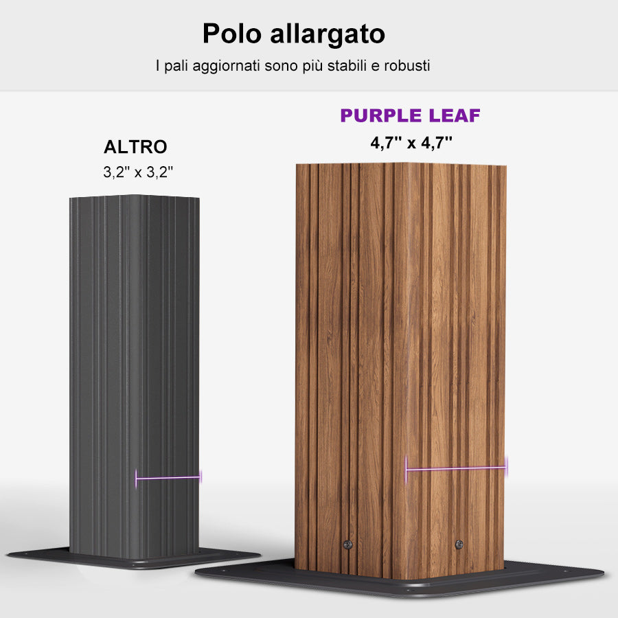 PURPLE LEAF Gazebo da Giardino Impermeabile con Tetto Rigido in Legno con Venature del Legno e Tetto in Acciaio e Alluminio Effetto Legno