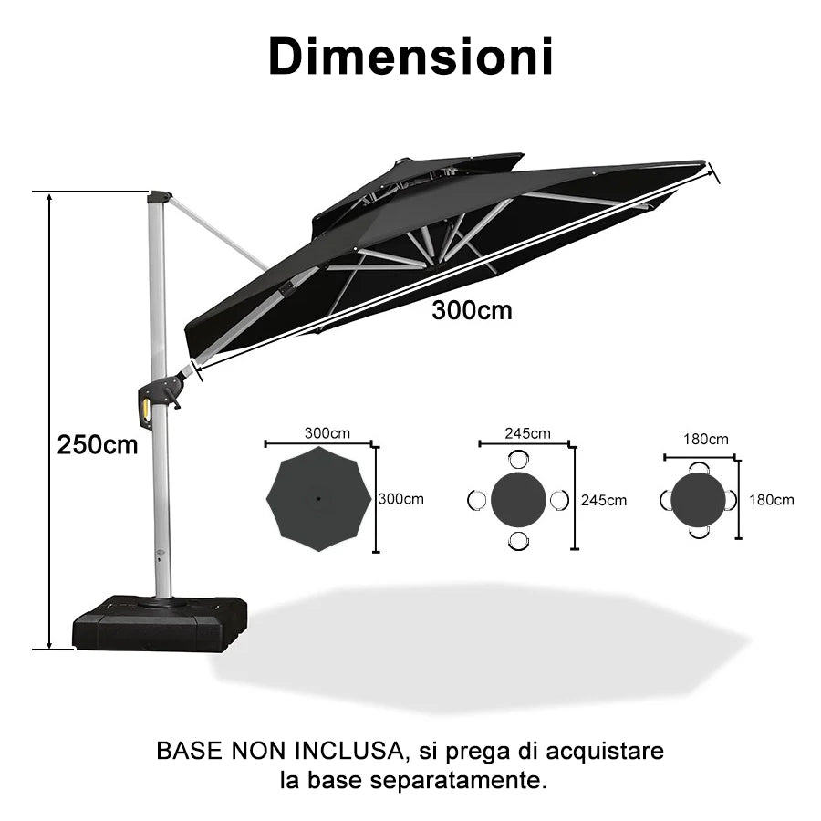 PURPLE LEAF Ombrellone Classico da Giardino Rotondo con Doppia Top e Rotazione a 360 Gradi ,con Base