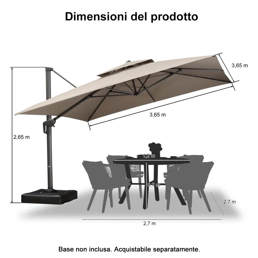 PURPLE LEAF Ombrellone da Giardino a sbalzo , Ombrellone da Esterno con palo Grigio,Rotazione a 360° e 6 livelli di Regolazione dell'altezza