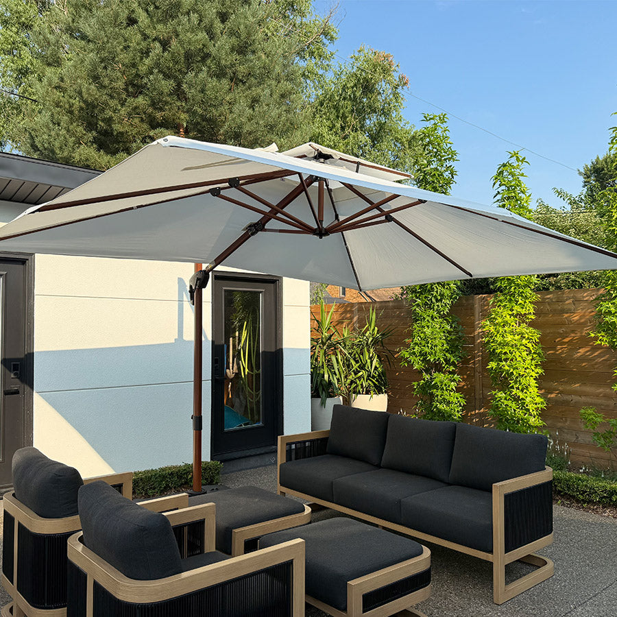 PURPLE LEAF  Ombrellone in Alluminio Rettangolare Doppio Top in colore legno