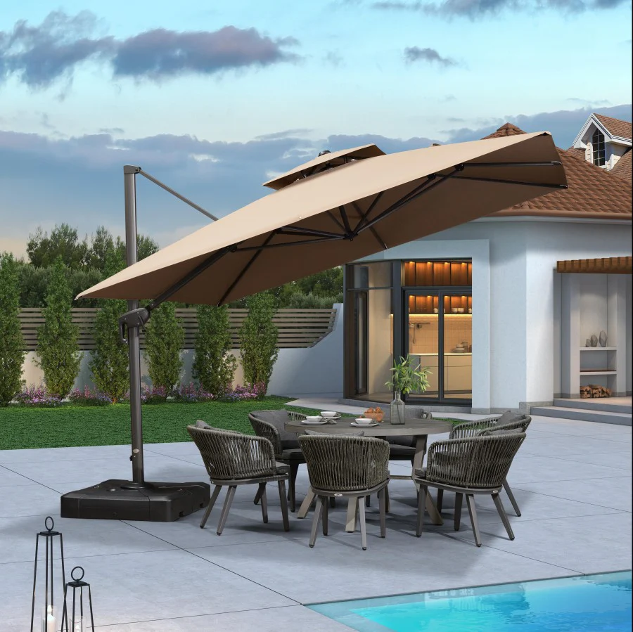 PURPLE LEAF Ombrellone doppio Top Quadrato per Giardino,con Base