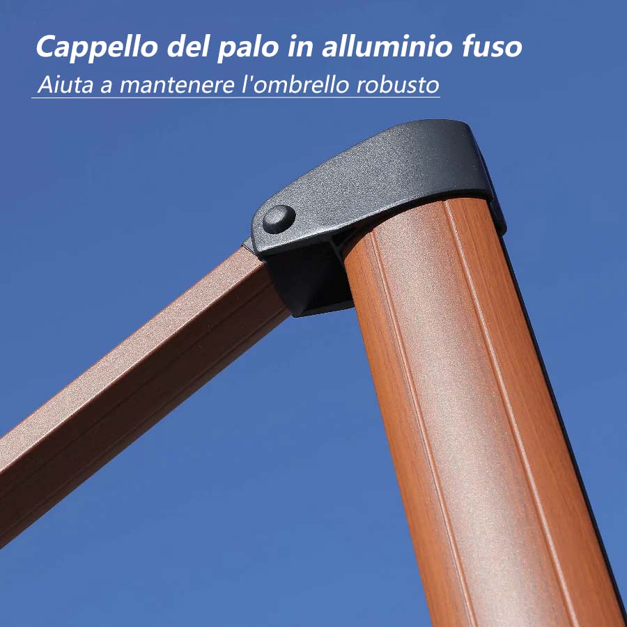 PURPLE LEAF Ombrellone in Alluminio Quadrato Doppio Top 270 x 270/ 300 x 300/ 330 x 330/ 365 x 365 cm in colore legno