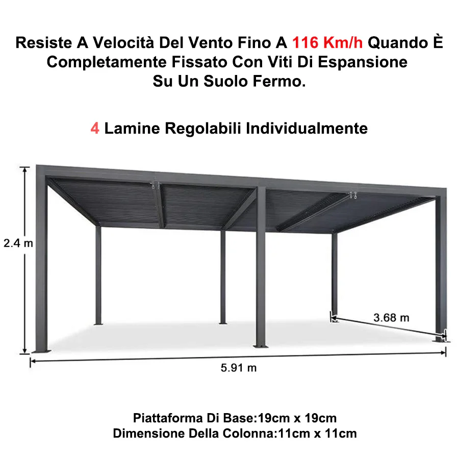PURPLE LEAF Pergola Bioclimatica a Lamelle con Tetto Regolabile Moderna Alluminio Pergolati da Giardino per Patio Terrazza Esterno Grigio