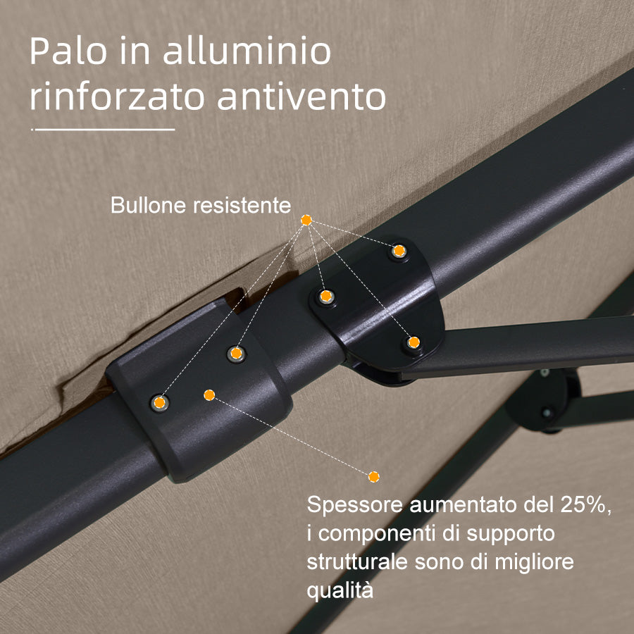 PURPLE LEAF Ombrellone da Giardino a sbalzo , Ombrellone da Esterno con palo Grigio,Rotazione a 360° e 6 livelli di Regolazione dell'altezza