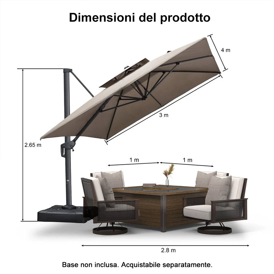 PURPLE LEAF Ombrellone da Giardino a sbalzo , Ombrellone da Esterno con palo Grigio,Rotazione a 360° e 6 livelli di Regolazione dell'altezza