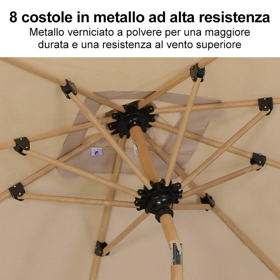 PURPLELEAF Ombrellone da Giardino Effetto Legno,Ombrellone da Esterno per Balcone,Terrazza, Patio e Giardino