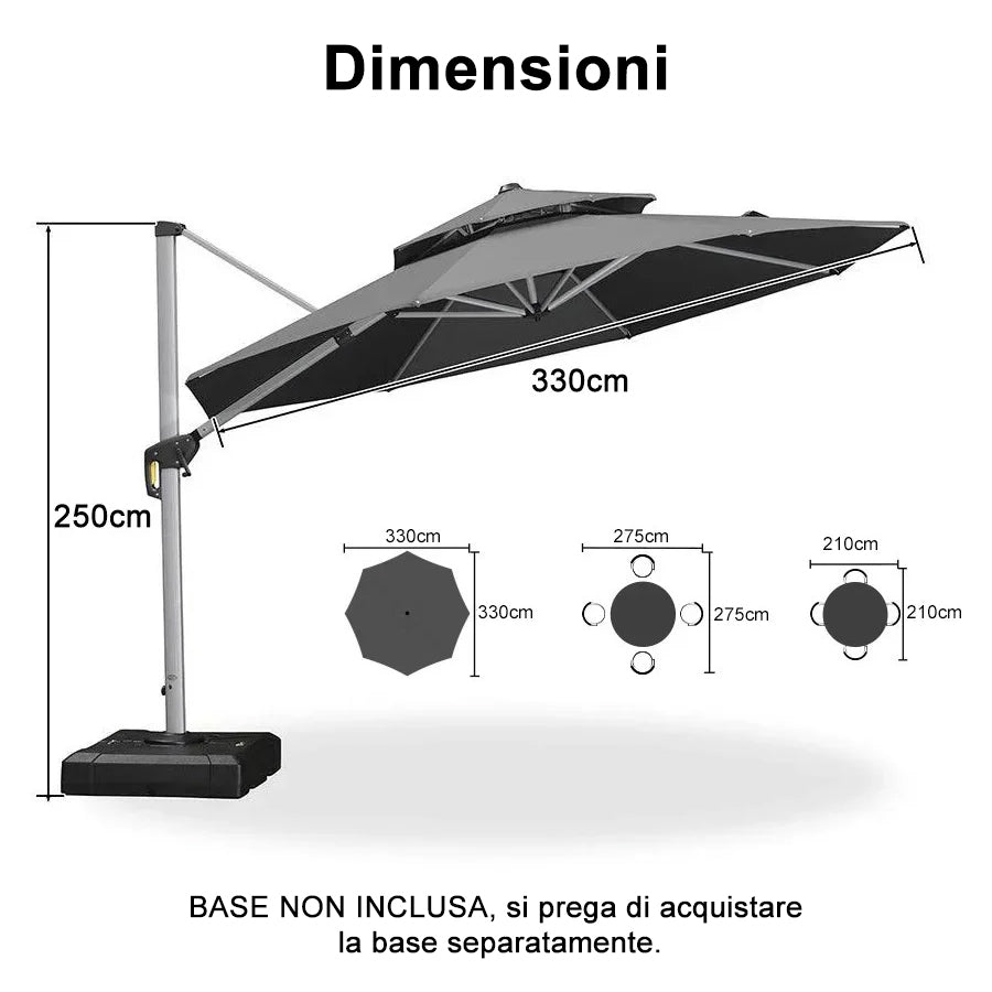 PURPLE LEAF Ombrellone Classico da Giardino Rotondo con Doppia Top e Rotazione a 360 Gradi ,con Base