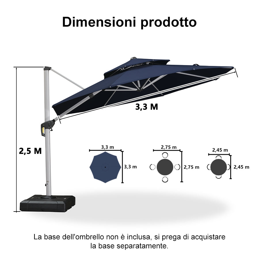 PURPLE LEAF Ombrellone Classico da Giardino Rotondo con Doppia Top e Rotazione a 360 Gradi ,con Base