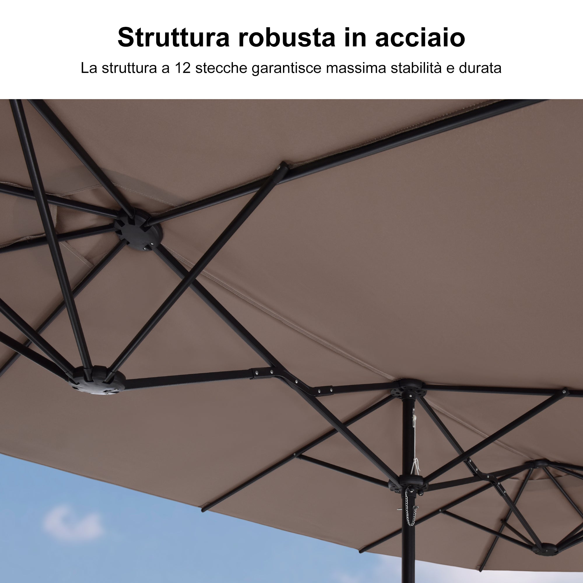 PURPLE LEAF Ombrellone da mercato rettangolare doppio lato con base per terrazzo e giardino