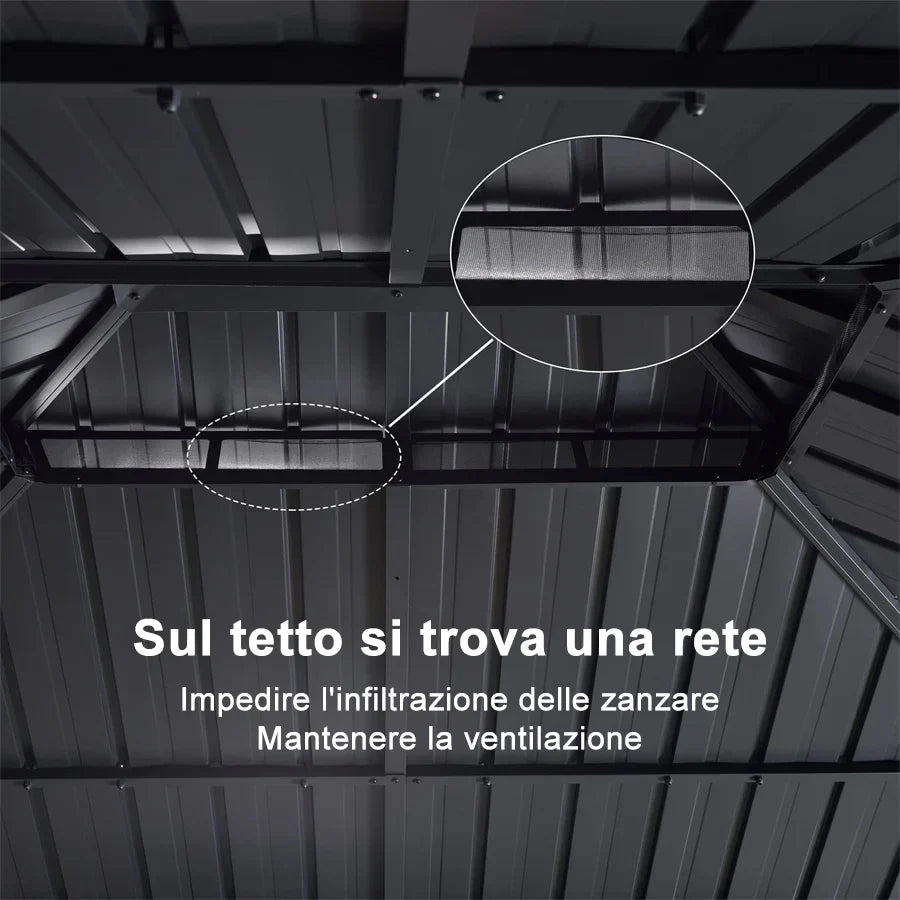 PURPLE LEAF Gazebo da Giardino Esterno,Tetto Doppio in Acciaio Galvanizzato, Resistente alla Corrosione, con Guirlanda Luminosa Trasparente, Modello Leggero - Grigio