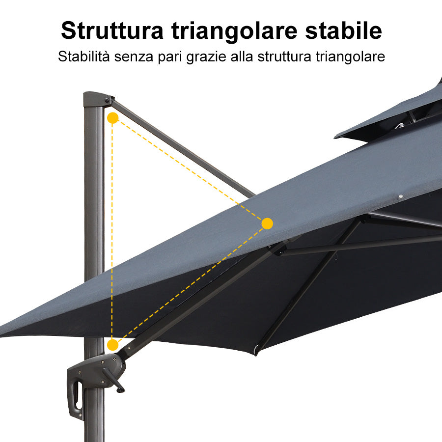 PURPLE LEAF Ombrellone da Giardino a sbalzo , Ombrellone da Esterno con palo Grigio,Rotazione a 360° e 6 livelli di Regolazione dell'altezza