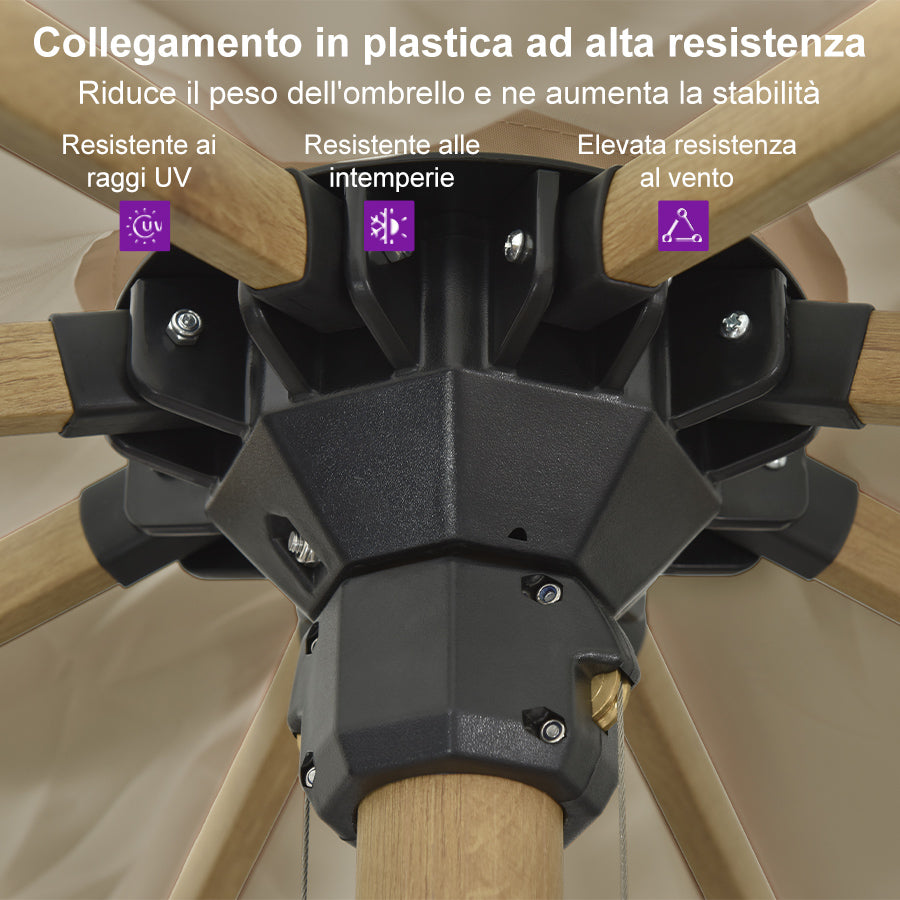 PURPLELEAF Ombrellone da Giardino Effetto Legno,Ombrellone da Esterno per Balcone,Terrazza, Patio e Giardino