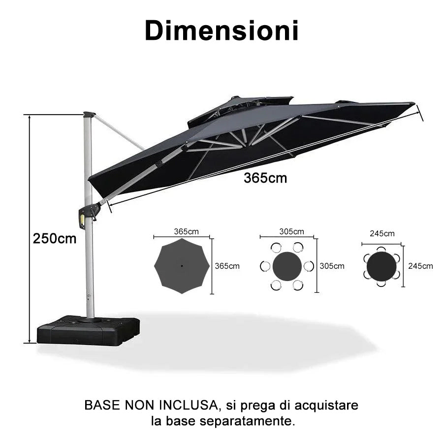 PURPLE LEAF Ombrellone Classico da Giardino Rotondo con Doppia Top e Rotazione a 360 Gradi ,con Base