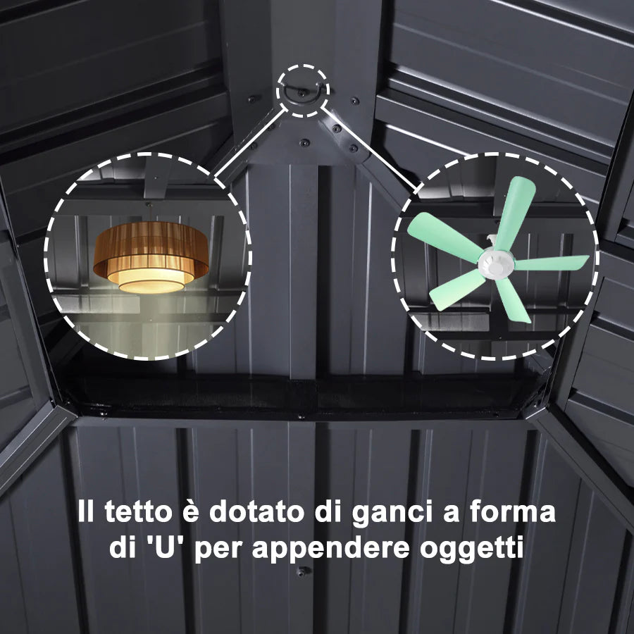 PURPLE LEAF Gazebo da Giardino Esterno, Padiglione da Giardino a Doppio Tetto in Acciaio Zincato Solido, con Luci Trasparenti, Modello Lusso - Grigio