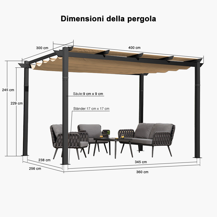 PURPLE LEAF pergola retrattile in alluminio per esterni con tettoia parasole, terrazza, riparo per cortile, padiglione barbecue in metallo-PRG