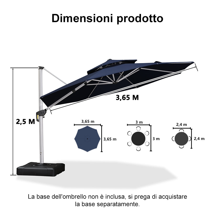 PURPLE LEAF Ombrellone Classico da Giardino Rotondo con Doppia Top e Rotazione a 360 Gradi ,con Base