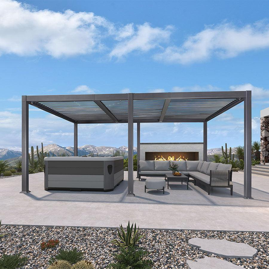 PURPLE LEAF Pergola Bioclimatica Pergola in Alluminio da Esterno struttura robusta drenaggio nascosto con Tetto Regolabile per Terrazzo e Giardino Grigio