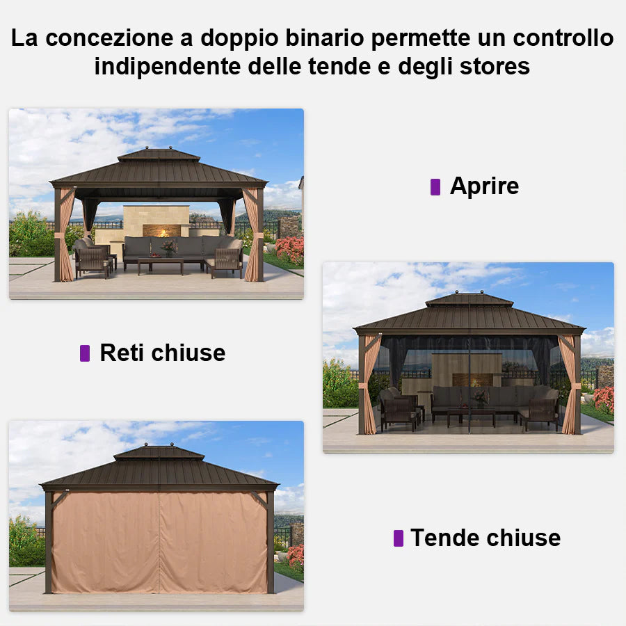 PURPLE LEAF Alluminio Gazebo da Giardino da Esterno Terrazzo Resistente con Zanzariera Tetto In Acciaio Zincato Bronzo