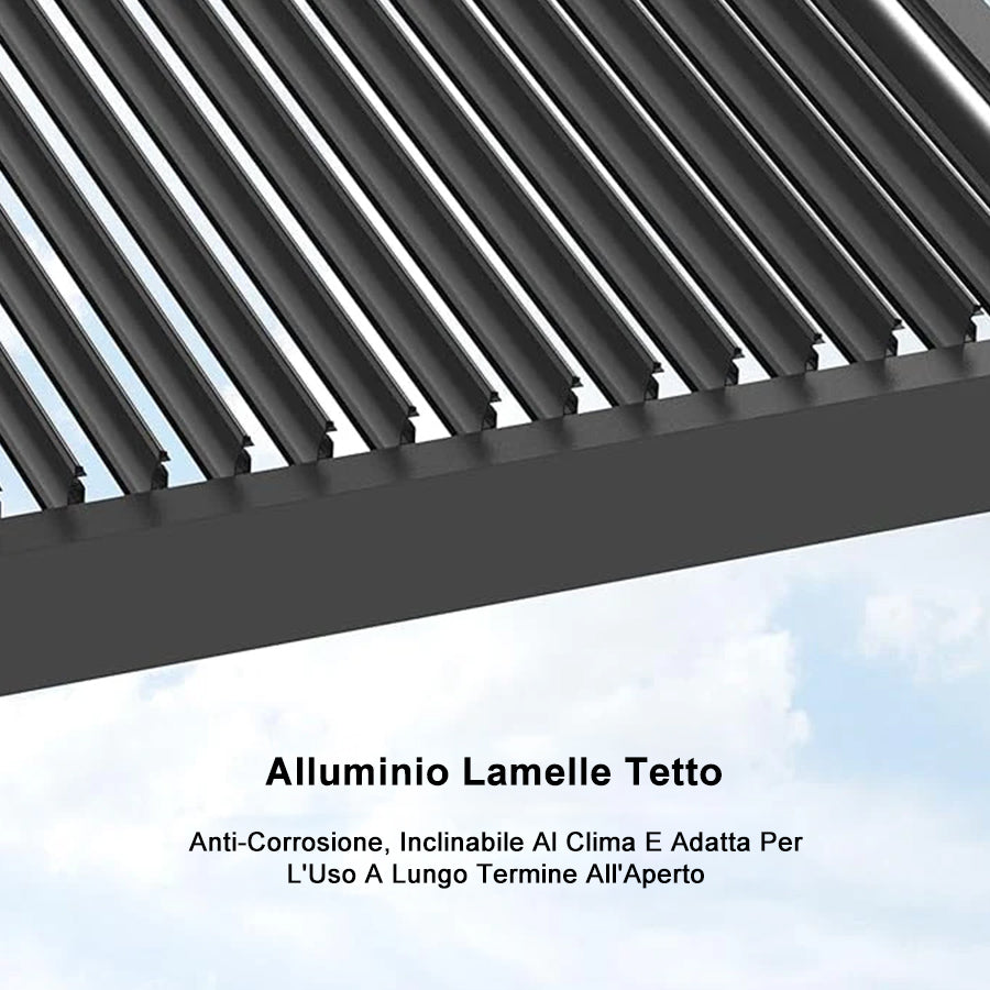 PURPLE LEAF Pergola Bioclimatica a Lamelle con Tetto Regolabile Moderna Alluminio Pergolati da Giardino per Patio Terrazza Esterno Grigio