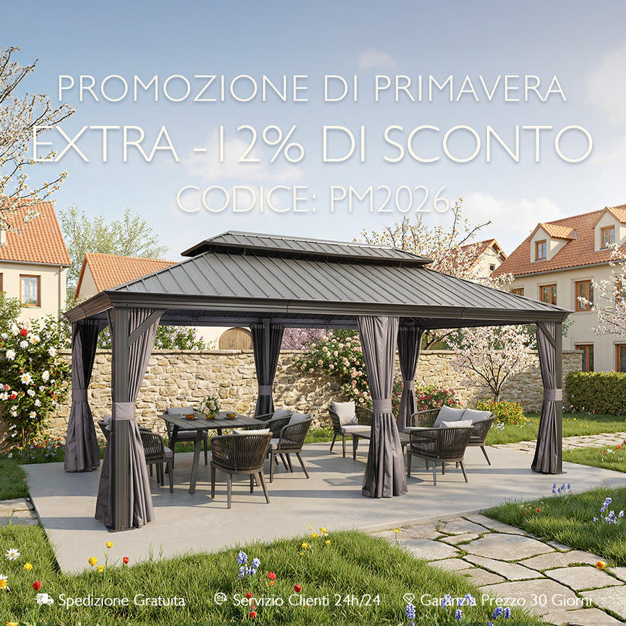 PURPLE LEAF Gazebo in Alluminio，Tetto Rigido in Acciaio Zincato, Tende Incluse, Grigio Chiaro