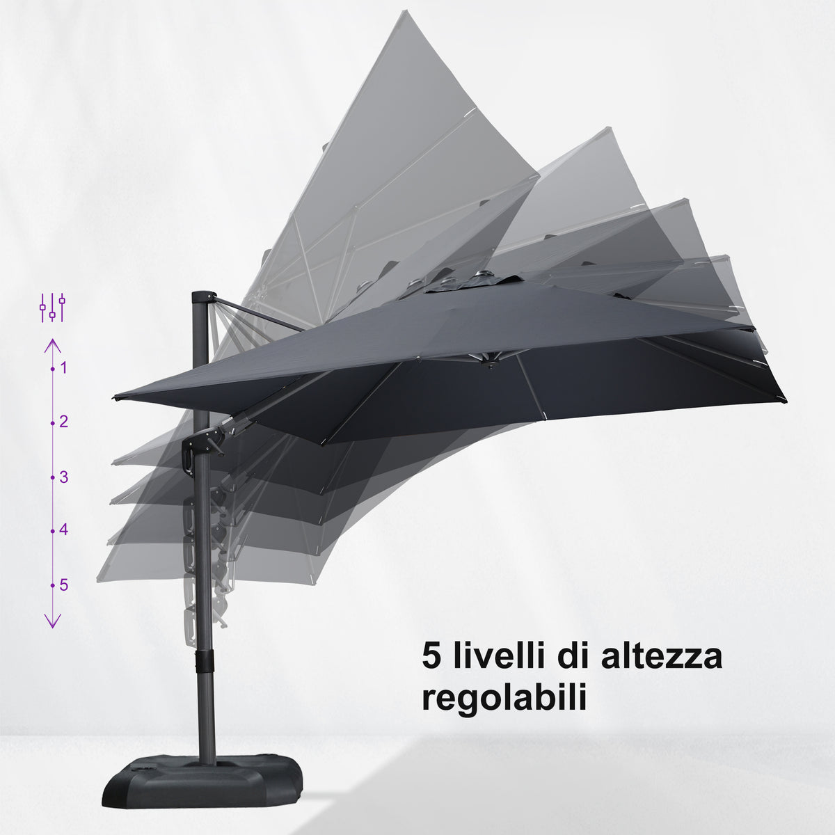 PURPLELEAF Ombrellone da Giardino Economico Quadrato ，con Base
