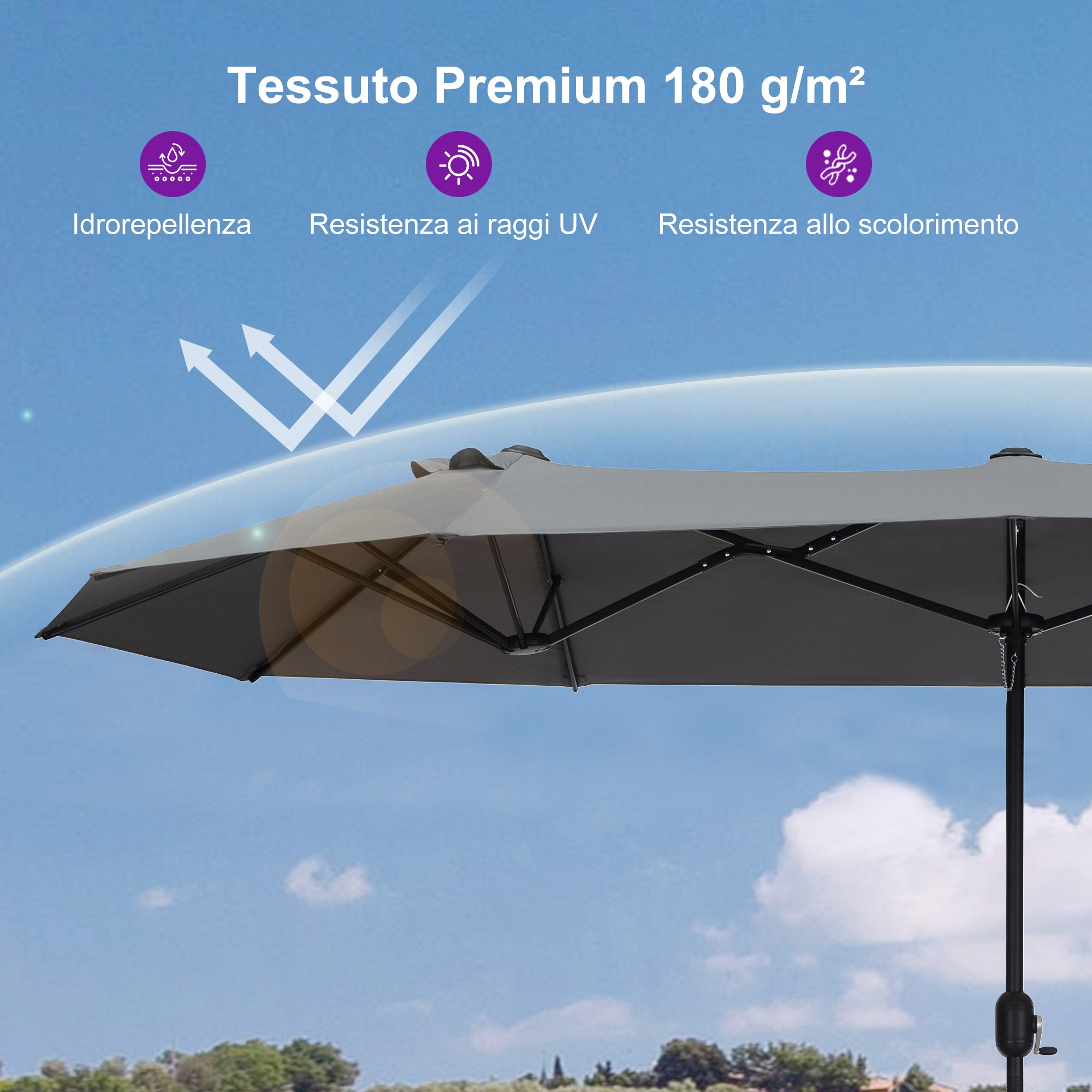 PURPLE LEAF Ombrellone da mercato rettangolare doppio lato con base per terrazzo e giardino