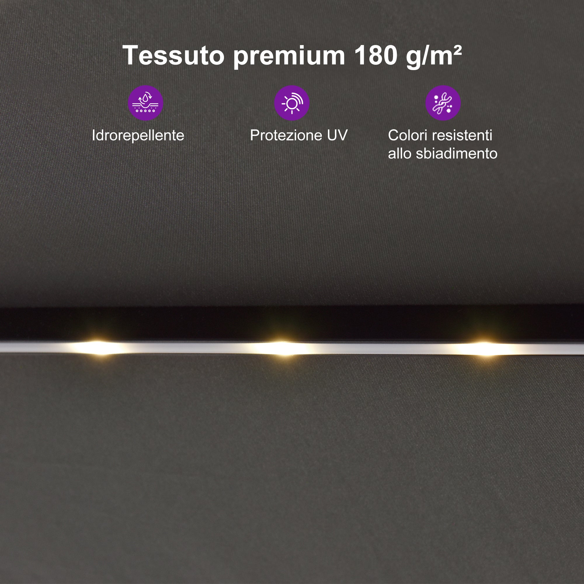 PURPLE LEAF Ombrellone doppio con illuminazione LED con base inclusa per esterni