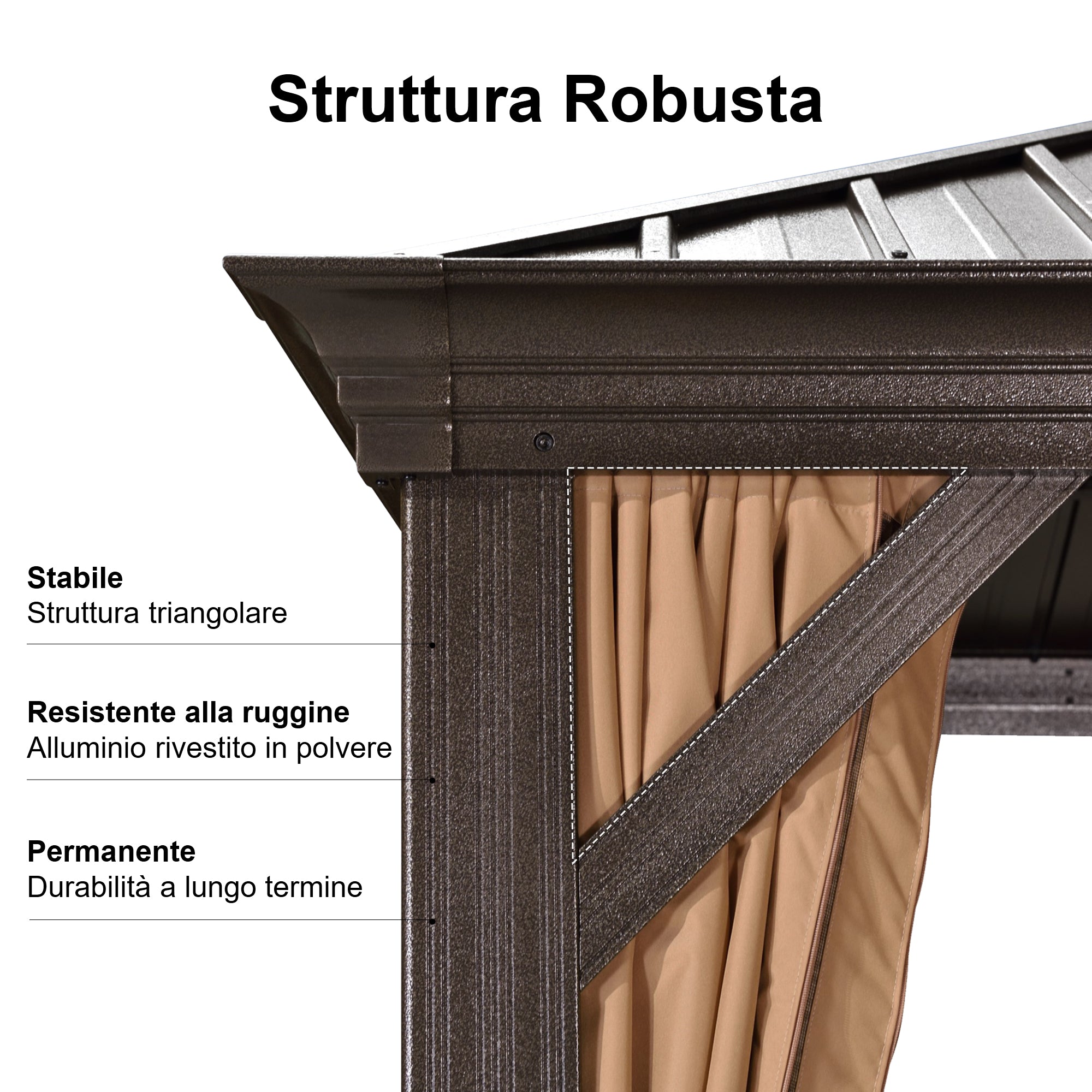 PURPLE LEAF Alluminio Gazebo da Giardino da Esterno Terrazzo Resistente con Zanzariera Tetto In Acciaio Zincato Bronzo