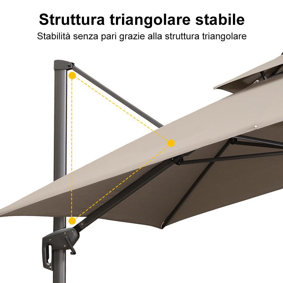 PURPLE LEAF Ombrellone da Giardino a sbalzo , Ombrellone da Esterno con palo Grigio,Rotazione a 360° e 6 livelli di Regolazione dell'altezza