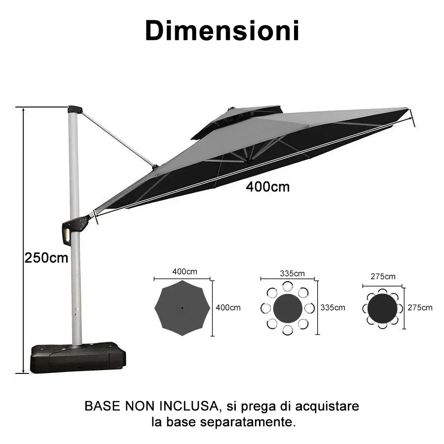 PURPLE LEAF Ombrellone Classico da Giardino Rotondo con Doppia Top e Rotazione a 360 Gradi ,con Base