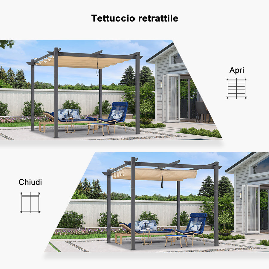 PURPLE LEAF pergola retrattile in alluminio per esterni con tettoia parasole, terrazza, riparo per cortile, padiglione barbecue in metallo-PRG