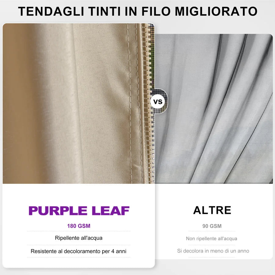 Purple Leaf Gazebo da Giardino Bronzer con Doppio Tetto in Acciaio Zincato, Zanzariere, Tende e catena di luci Color Latte