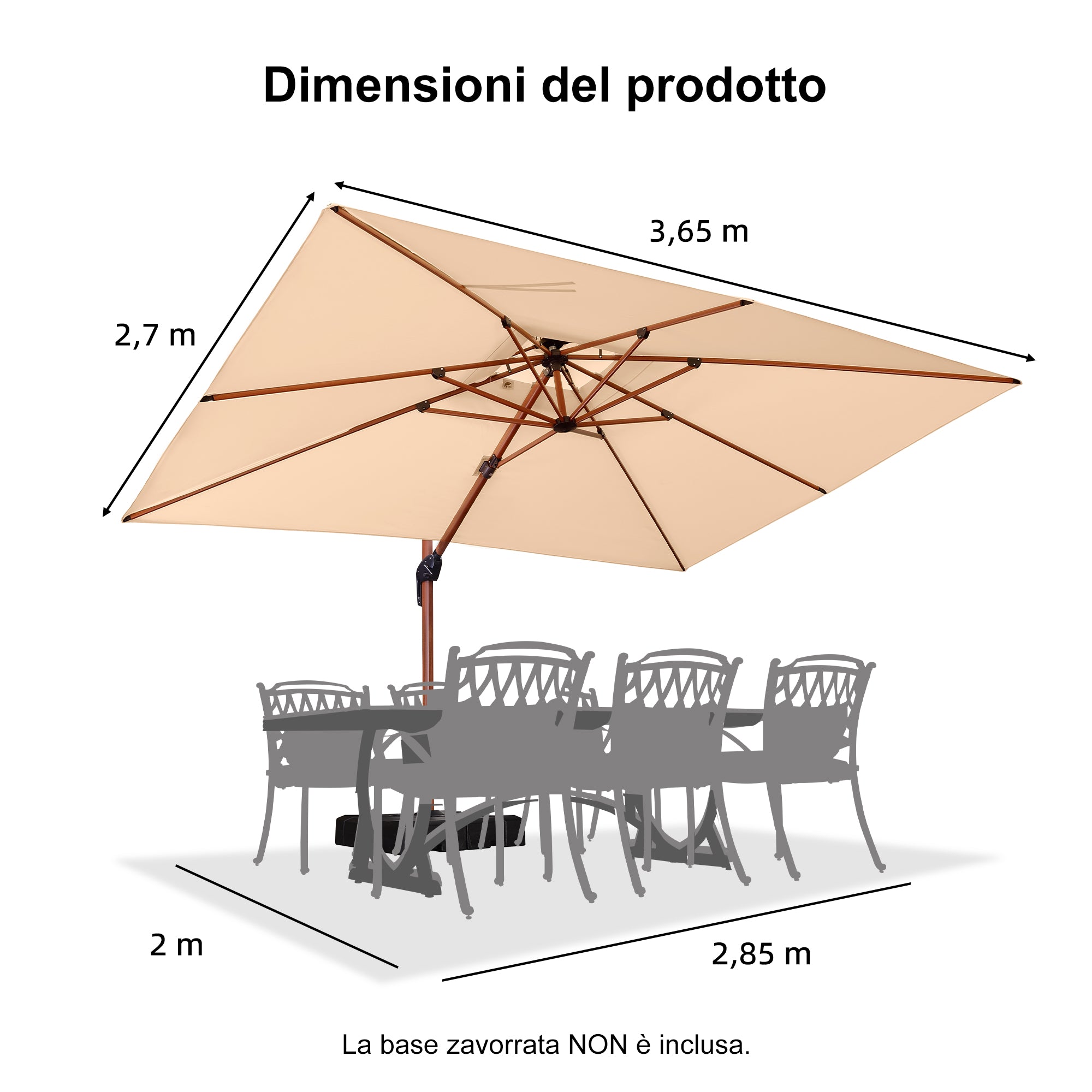 PURPLE LEAF  Ombrellone in Alluminio Rettangolare Doppio Top in colore legno，Con Base