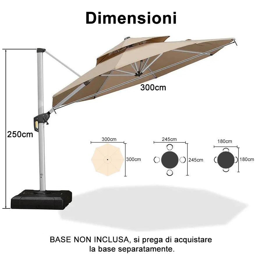 PURPLE LEAF Ombrellone Classico da Giardino Rotondo con Doppia Top e Rotazione a 360 Gradi ,con Base