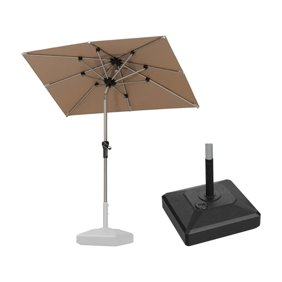 PURPLE LEAF Ombrellone da Giardino in lega di Alluminio con Inclinazione di 30°, Ombrellone da Tavolo, Ombrellone con palo centrale Impermeabile, Adatto per Giardini, Mercati ,Con Base