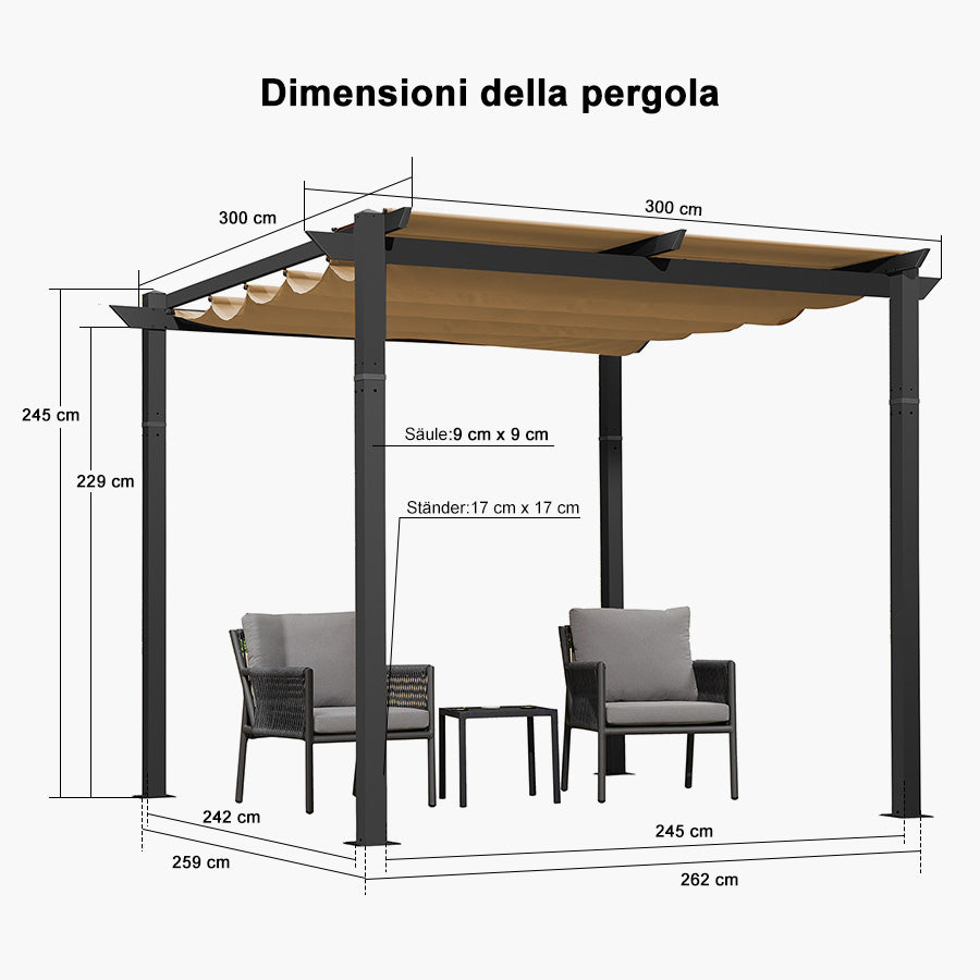 PURPLE LEAF pergola retrattile in alluminio per esterni con tettoia parasole, terrazza, riparo per cortile, padiglione barbecue in metallo-PRG