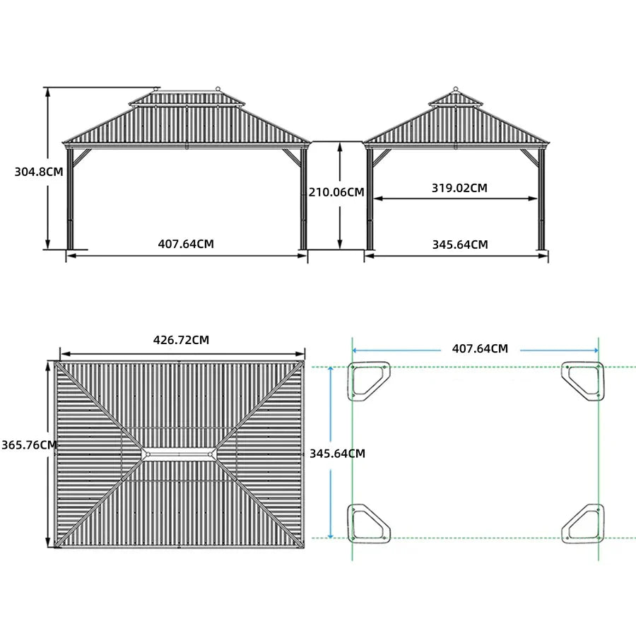 PURPLE LEAF Tonnelle da Giardino, Tetto Doppio in Acciaio Galvanizzato, con Tende Migliorate e Guirlande Luminose Trasparenti, Bronzo