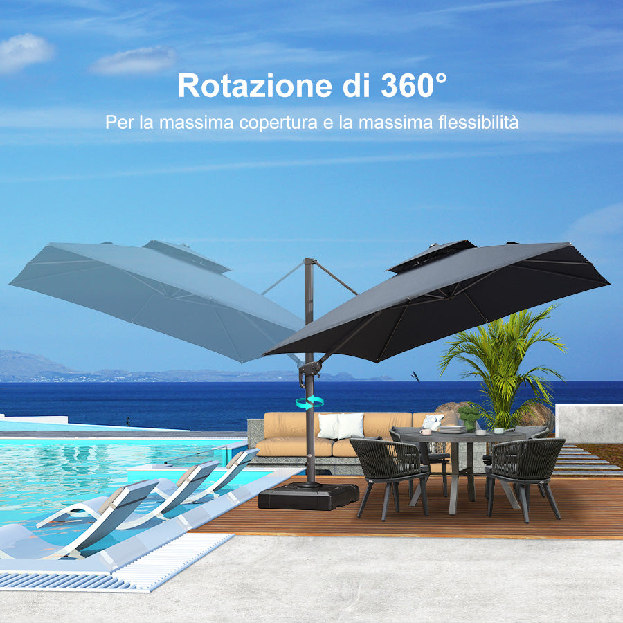 PURPLE LEAF Ombrellone da Giardino a sbalzo , Ombrellone da Esterno con palo Grigio,Rotazione a 360° e 6 livelli di Regolazione dell'altezza
