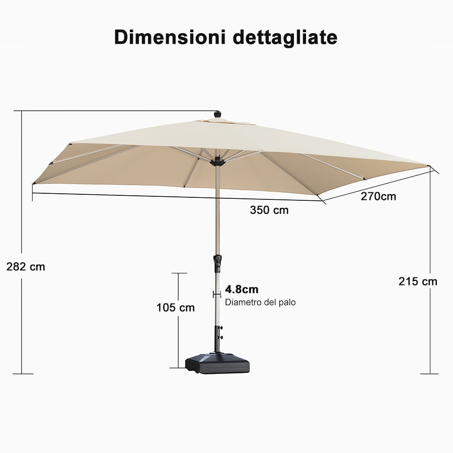 PURPLE LEAF Ombrelloni da Giardino, Ombrellone da Tavolo， Ombrellone con Montante centrale， Adatti per Giardino, Terrazza e Mercati ,Con Base