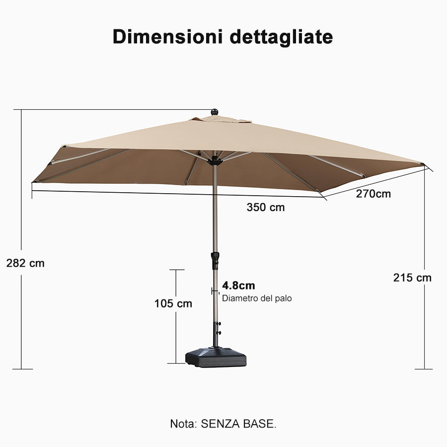 PURPLE LEAF Ombrelloni da Giardino, Ombrellone da Tavolo， Ombrellone con Montante centrale， Adatti per Giardino, Terrazza e Mercati ,Con Base