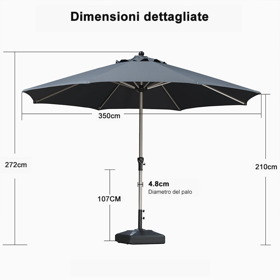 PURPLE LEAF Ombrelloni da Giardino, Ombrellone da Tavolo， Ombrellone con Montante centrale， Adatti per Giardino, Terrazza e Mercati ,Con Base