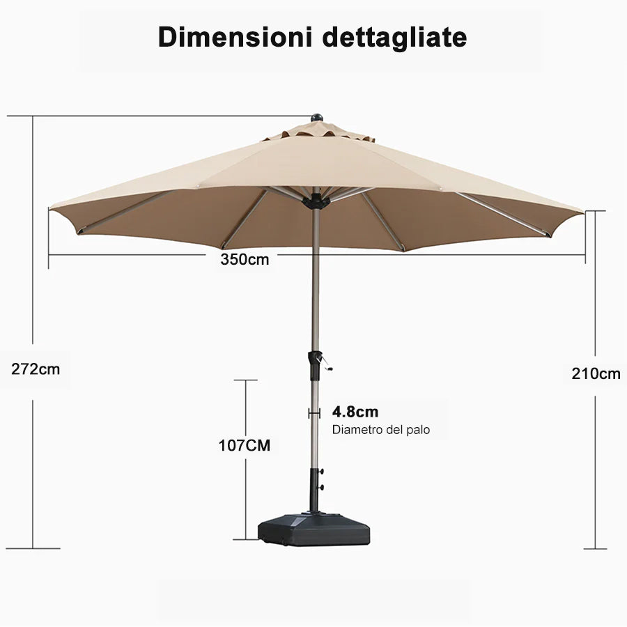 PURPLE LEAF Ombrelloni da Giardino, Ombrellone da Tavolo， Ombrellone con Montante centrale， Adatti per Giardino, Terrazza e Mercati ,Con Base