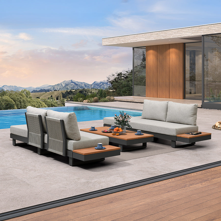 MC Milan Modular Outdoor Sectional with Olefin Cushions and Slot-In Backrests for Porch Backyard