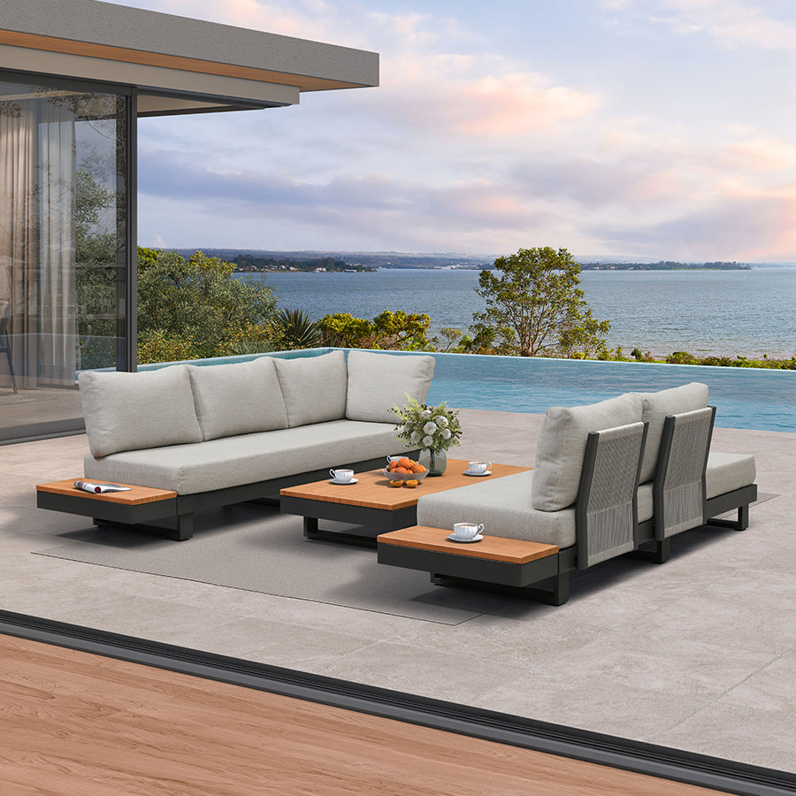 MC Milan Modular Outdoor Sectional with Olefin Cushions and Slot-In Backrests for Porch Backyard